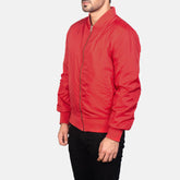 Vevet Red Leather Bomber Jacket